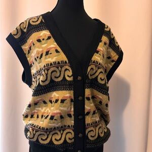 RODIER Black and Yellow Patterned V-Neck Sweater